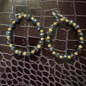 Black & Gold Beaded French Hook Earrings – Never Worn